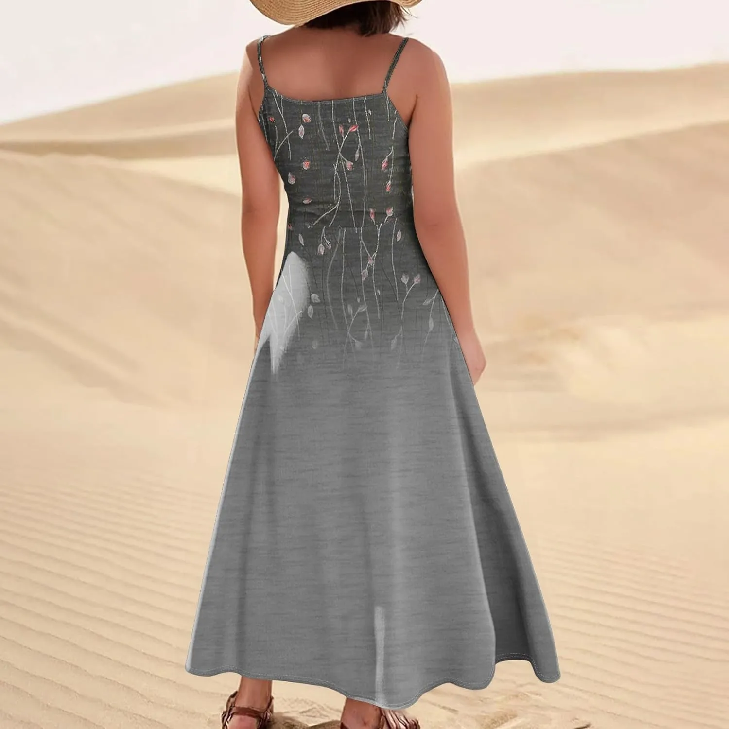 Women's Summer Cotton Linen Long Dress Sleeveless Elegant Flowy Dresses Plus Size Loose Comfy Dress with Pockets