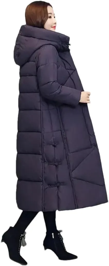 Womens Vintage Thicken Warm Cotton-Padded Coats Long Winter Jacket Casual Hooded Down Cotton Coat Puffer Parkas