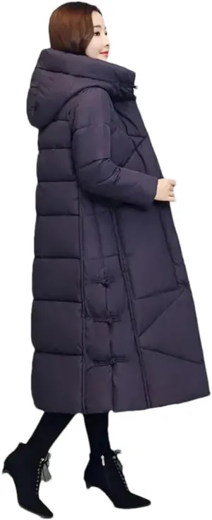 Womens Vintage Thicken Warm Cotton-Padded Coats Long Winter Jacket Casual Hooded Down Cotton Coat Puffer Parkas