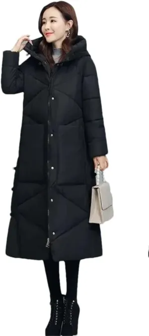 Womens Vintage Thicken Warm Cotton-Padded Coats Long Winter Jacket Casual Hooded Down Cotton Coat Puffer Parkas