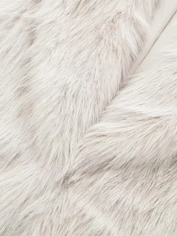 Womens Warm Lapel Loose Faux Fur Coat SIZE XS-L