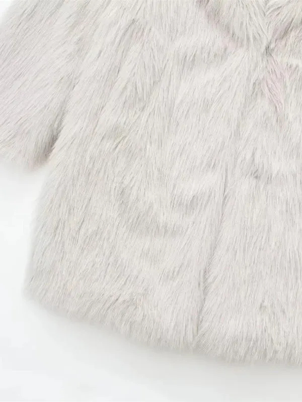 Womens Warm Lapel Loose Faux Fur Coat SIZE XS-L