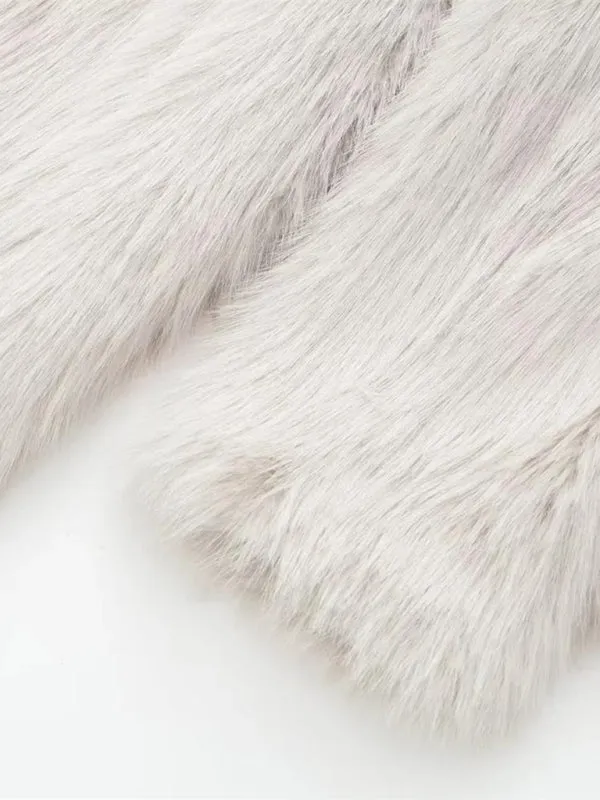 Womens Warm Lapel Loose Faux Fur Coat SIZE XS-L