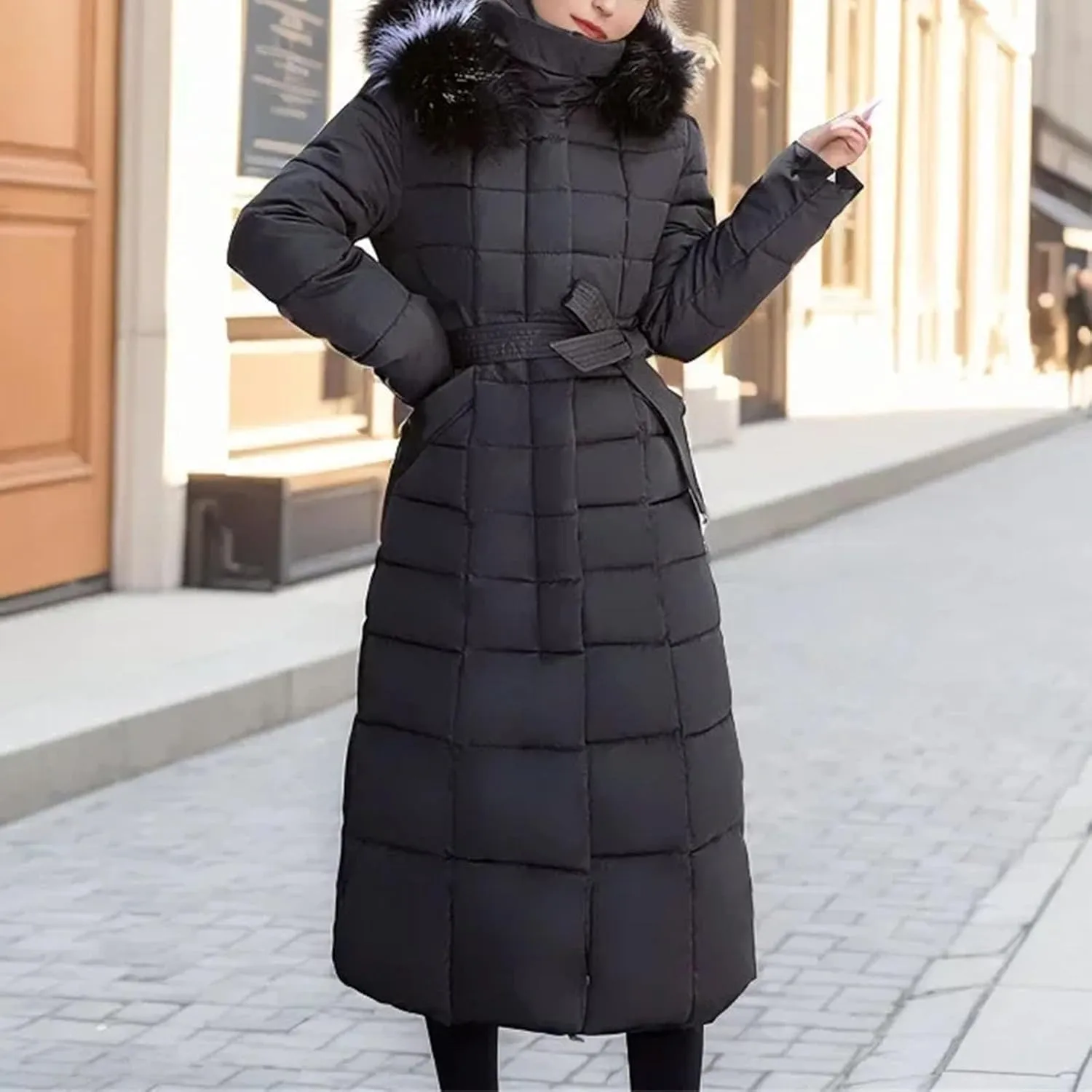 Women's Winter Jacket Female Warm Down Cotton Padded Parkas Long Tops Coat Women's With Hood Belt Thick Jackets