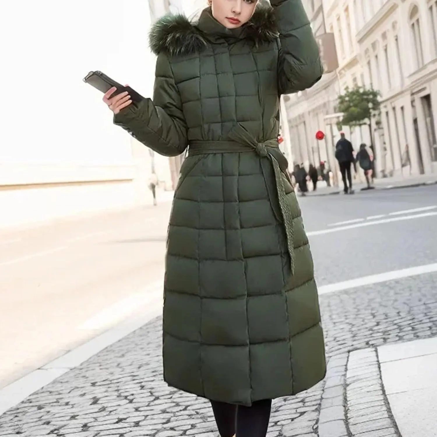 Women's Winter Jacket Female Warm Down Cotton Padded Parkas Long Tops Coat Women's With Hood Belt Thick Jackets