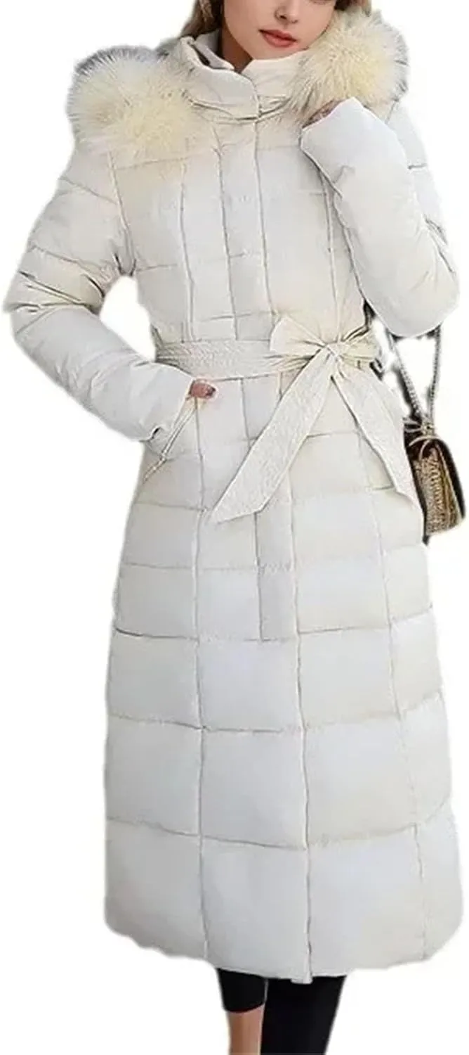 Women's Winter Jacket Female Warm Down Cotton Padded Parkas Long Tops Coat Women's With Hood Belt Thick Jackets