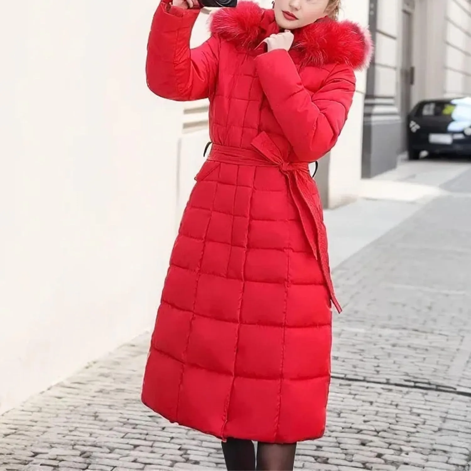 Women's Winter Jacket Female Warm Down Cotton Padded Parkas Long Tops Coat Women's With Hood Belt Thick Jackets