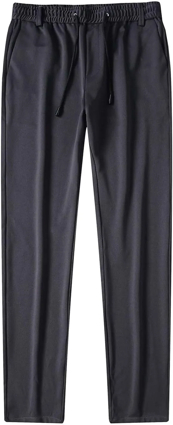 Work Pants for Men Classic Fit Flat Front Pants Lightweight Elastic Waist Golf Trousers with Pockets 2024
