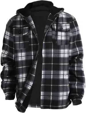 Yasumond Mens Heavy Sherpa Lined Fleece Plaid Flannel Jacket Zip Up Hoodies Warm Winter Coats Big Tall