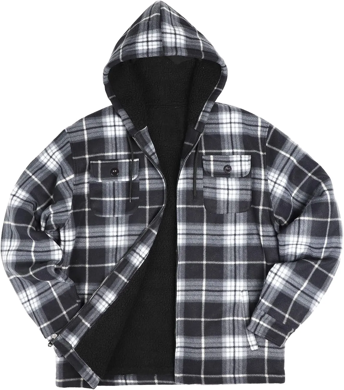 Yasumond Mens Heavy Sherpa Lined Fleece Plaid Flannel Jacket Zip Up Hoodies Warm Winter Coats Big Tall