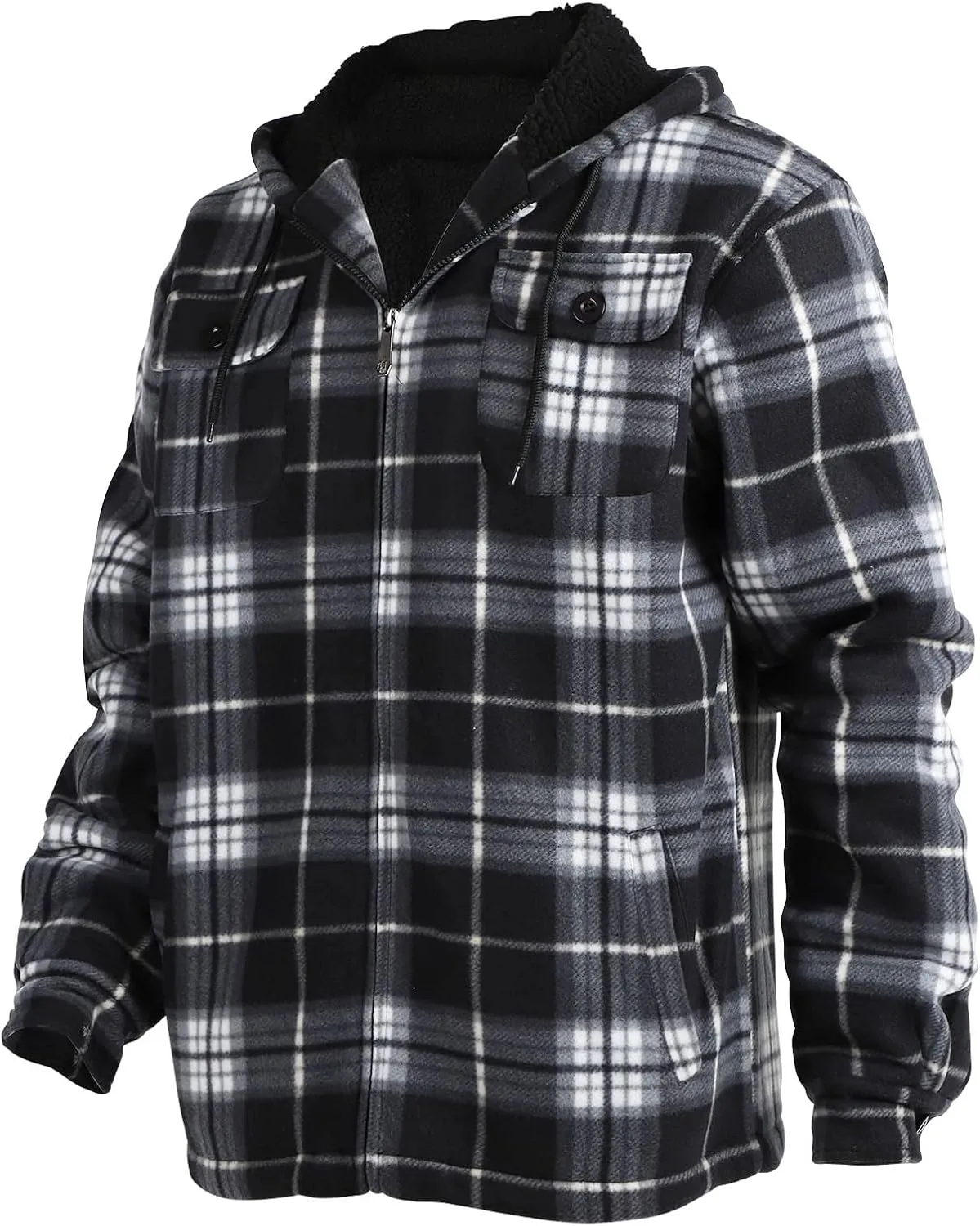 Yasumond Mens Heavy Sherpa Lined Fleece Plaid Flannel Jacket Zip Up Hoodies Warm Winter Coats Big Tall