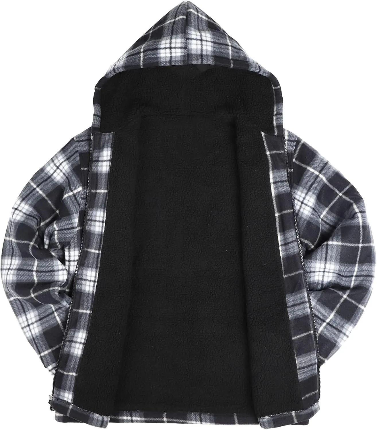 Yasumond Mens Heavy Sherpa Lined Fleece Plaid Flannel Jacket Zip Up Hoodies Warm Winter Coats Big Tall