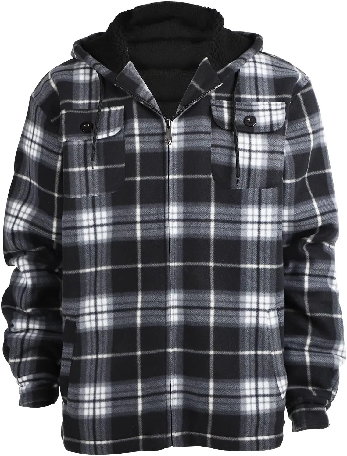 Yasumond Mens Heavy Sherpa Lined Fleece Plaid Flannel Jacket Zip Up Hoodies Warm Winter Coats Big Tall