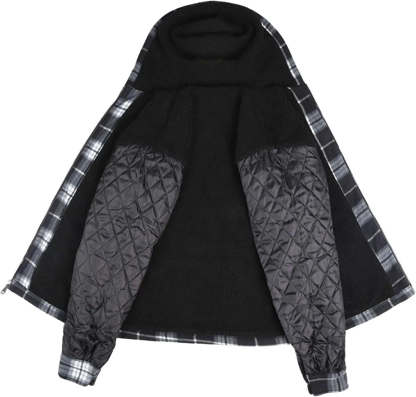 Yasumond Mens Heavy Sherpa Lined Fleece Plaid Flannel Jacket Zip Up Hoodies Warm Winter Coats Big Tall